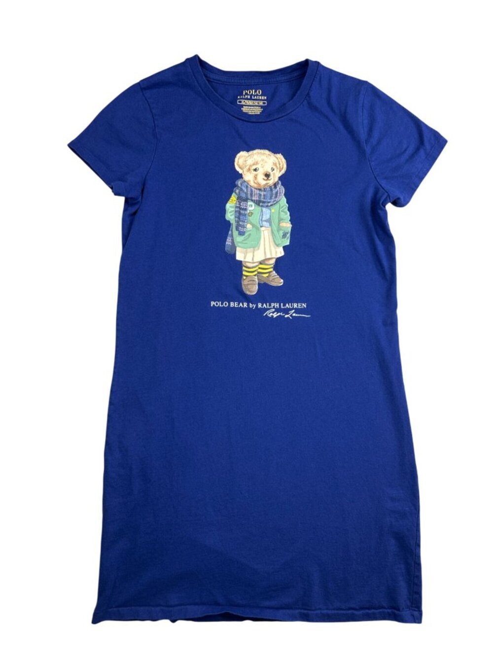 Polo Ralph Lauren Girls XL T-Shirt Dress Blue Cotton Polo Bear Graphic Casual